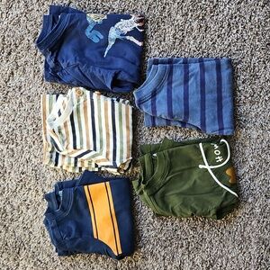 Bundle of 5 Long-sleeve Tees Size 18-24 Months Blue Green Stripes 100% Cotton